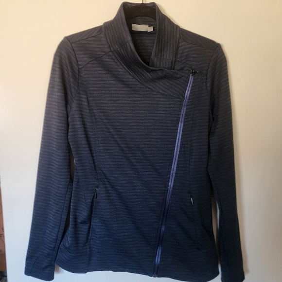 EUC Athleta Jacquard Intention Asymmetrical Zip Jacket navy Small - Picture 2 of 13